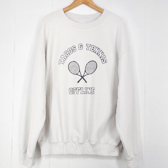 Aerie Offline Terry Sweatshirt Oversized Crew Tacos and Tennis Size Medium Cream - Picture 16 of 16